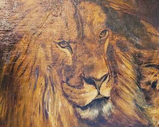 Oil Painting of Lion and Lioness by Geza Vastagh