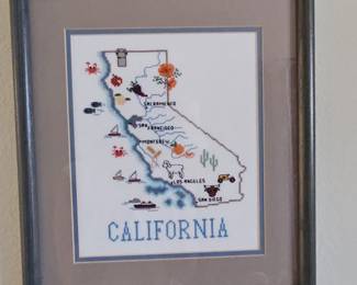 Framed California State Map Cross-Stitch Art by Sue Hillis Designs