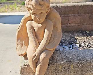 Terracotta Sitting Cherub Garden Statue