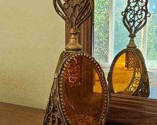 Vintage Ormolu Amber Glass Perfume Bottle
