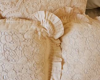 Antique French Lace Pillow Shams with Ruffled Edges