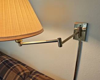 Adjustable Brass Swing Arm Wall Lamp with Pleated Shade