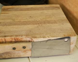 Mini Vintage Wooden Butcher Block with Integrated Cleaver