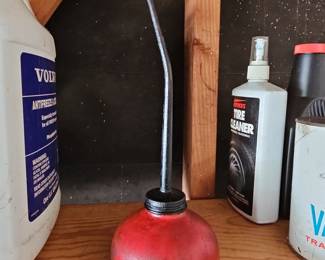 Vintage Red Metal Oil Can with Spout