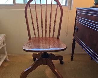 Vintage Oak Spindle Back Windsor Style Office Chair