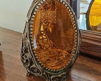 Vintage Ormolu Amber Glass Perfume Bottle