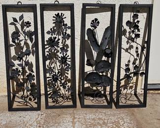 Set of Four Vintage Metal Floral Wall Panels