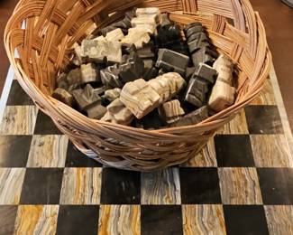 Aztec Hand-Carved Stone Chess Set with Marble Board