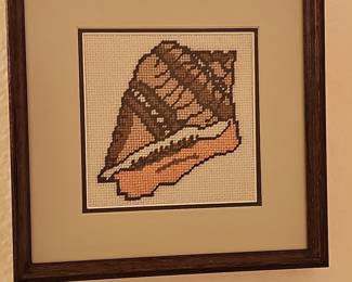 Framed Cross-Stitch of a Seashell Fragment