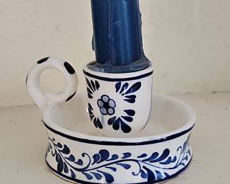 Hand-painted Blue and White Ceramic Taper Candle Holder in Delft Style