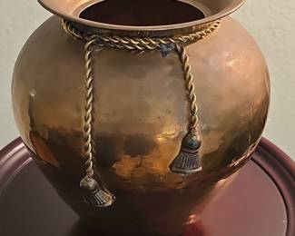 Hammered Brass Vase with Tassels and Rope Detail