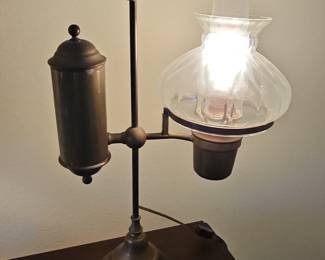 Antique Brass Student Oil Lamp with Electric Conversion