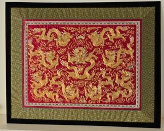 Chinese Imperial Dragon Silk Embroidery Panel