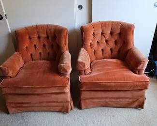 Pair of Vintage Orange Tufted Armchairs