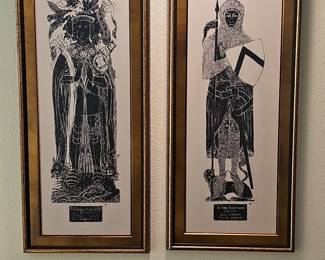 Pair of Framed Brass Rubbings of Knights