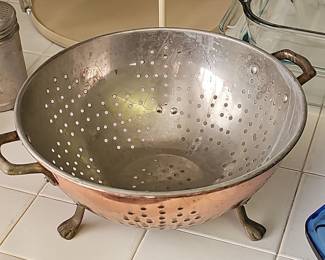 Vintage Copper and Brass Colander with Legs