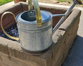 Vintage Galvanized Steel Watering Can with Brass Handles