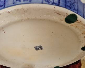 Oriental Furniture Warehouse Blue and White Porcelain Fish Bowl with Wooden Stand