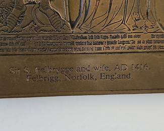 Sir Simon Felbrygge and wife, AD 1416 Brass Effigy Plaque