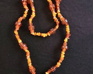 Orange Amber Chip Necklace with Cross Charms