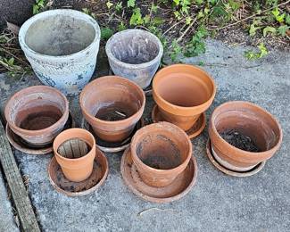 Assorted Terracotta and Glazed Ceramic Planters with Saucers