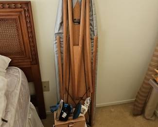 Vintage Wooden Folding Ironing Board with Two Irons