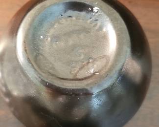 Black Ceramic Vase with Gold Rim