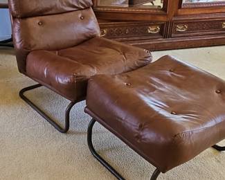 Mid-Century Modern Leather Lounge Chair and Ottoman by Johan Bertil Häggström for IKEA