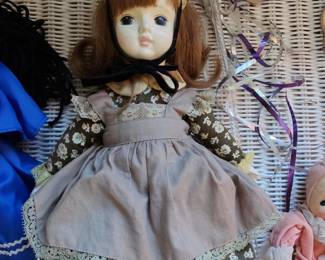 Vintage Porcelain Doll with Floral Dress and "Crystal Wand"