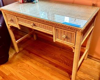 Henry Link Tallboy 3 drawer Desk/ Makeup Table w/ glass top 42”w x 20d x 30.5h $385