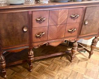 Antique wood buffet w/ cupboard sides two centered drawers, 60w x 20d x 41.5h $100