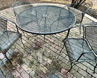 48”Rnd x 29.5”h iron Patio Table $50; matching arm chairs $25 each