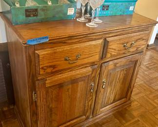 Vntg wood cabinet w/ 2 drawers 38”w x 16.5”d x 32”h $50