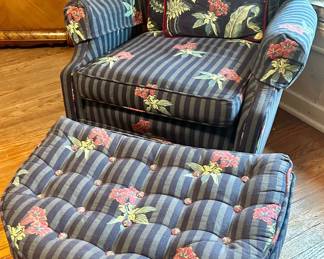 Vintage upholstered armchair w/ front wheels; 2 matching pillows $145  with matching foot rest $65