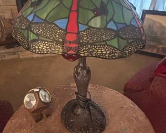 Tiffany Style "Hanging Head" Dragonfly Stained Glass Table Lamp