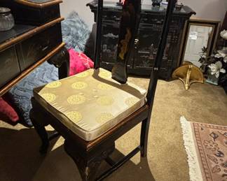 Asian Black Lacquered Secretary Desk and Chair Set