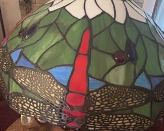Tiffany Style "Hanging Head" Dragonfly Stained Glass Table Lamp