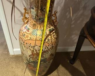 Large Royal Satsuma Style Porcelain Vase with Pheasants and Cherry Blossoms