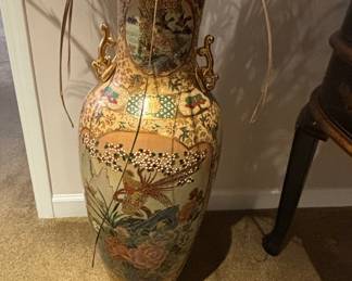 Large Royal Satsuma Style Porcelain Vase with Pheasants and Cherry Blossoms