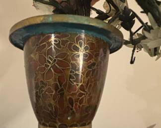 Vintage Chinese Jade & Hardstone Bonsai Tree with Cloisonné Base