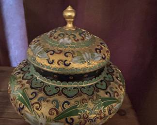 Cloisonné Brass Ginger Jar with Stand