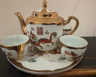 Chinese Dragon and Double Happiness Teapot Set with Tray