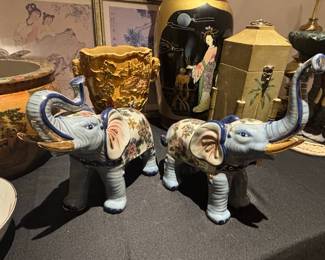 Pair of Chinese Porcelain Decorative Elephants