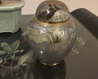 Enamel Painted Brass "Keepsake" Urn, Made in India