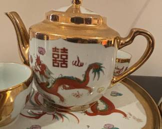 Chinese Dragon and Double Happiness Teapot Set with Tray