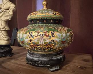 Cloisonné Brass Ginger Jar with Stand
