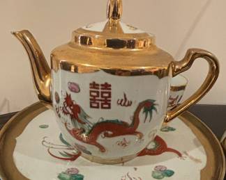 Chinese Dragon and Double Happiness Teapot Set with Tray