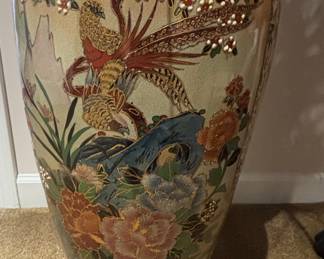 Large Royal Satsuma Style Porcelain Vase with Pheasants and Cherry Blossoms