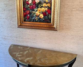 Brushed metal Demilune table