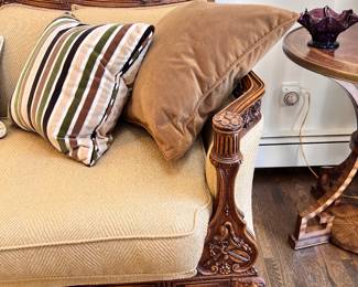 Carved French style sofa with flanking ducks on back support